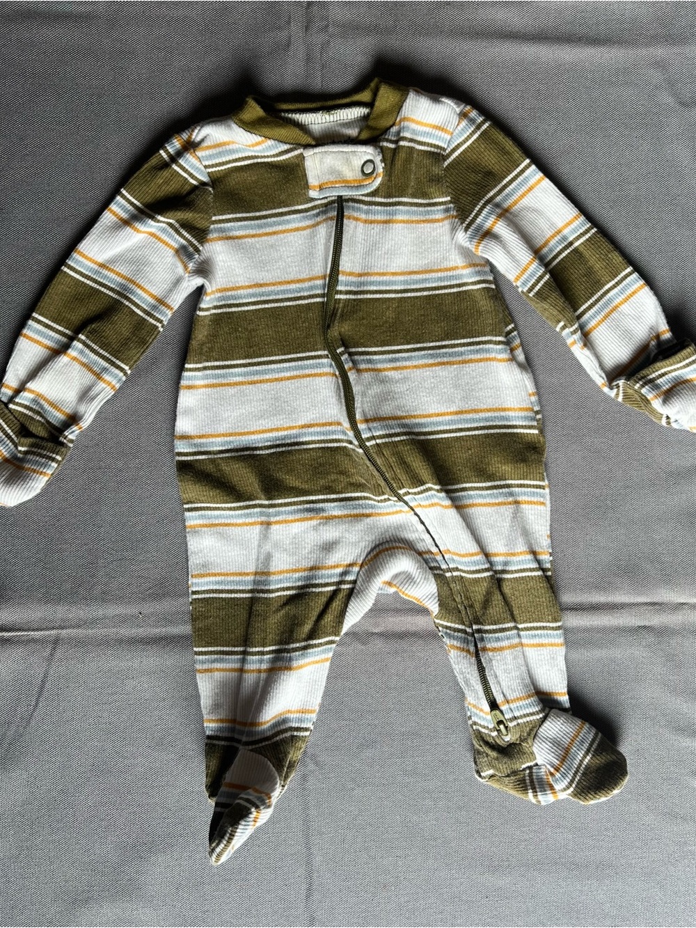 Carter's Olive, White & Yellow Striped Footed One-Piece